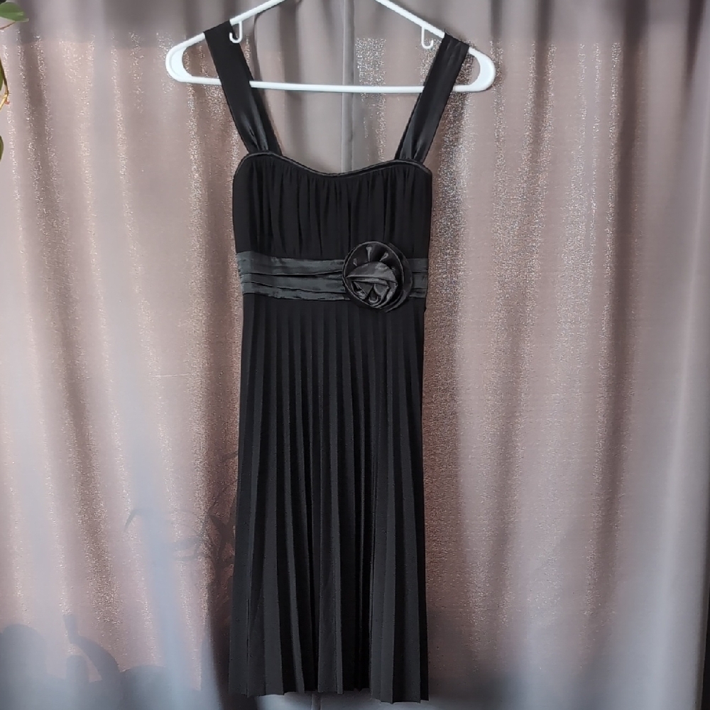 Taboo Pleated Babydoll Stappy Mid Dress, Y2K  Vintage, Satin Rose + Ribbons